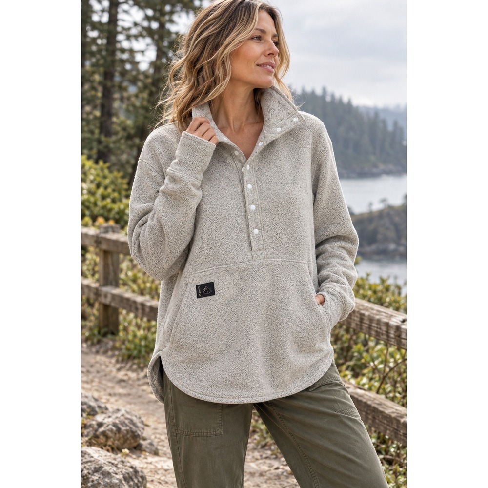DESO Genevieve Small Wonder Snap Fleece Pullover Made USA Gray XL